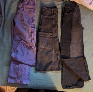 Set of 2 Girls Cargo Wide Leg Jeans in Purple and Black 1 Skirt Size 12 Exc Cond